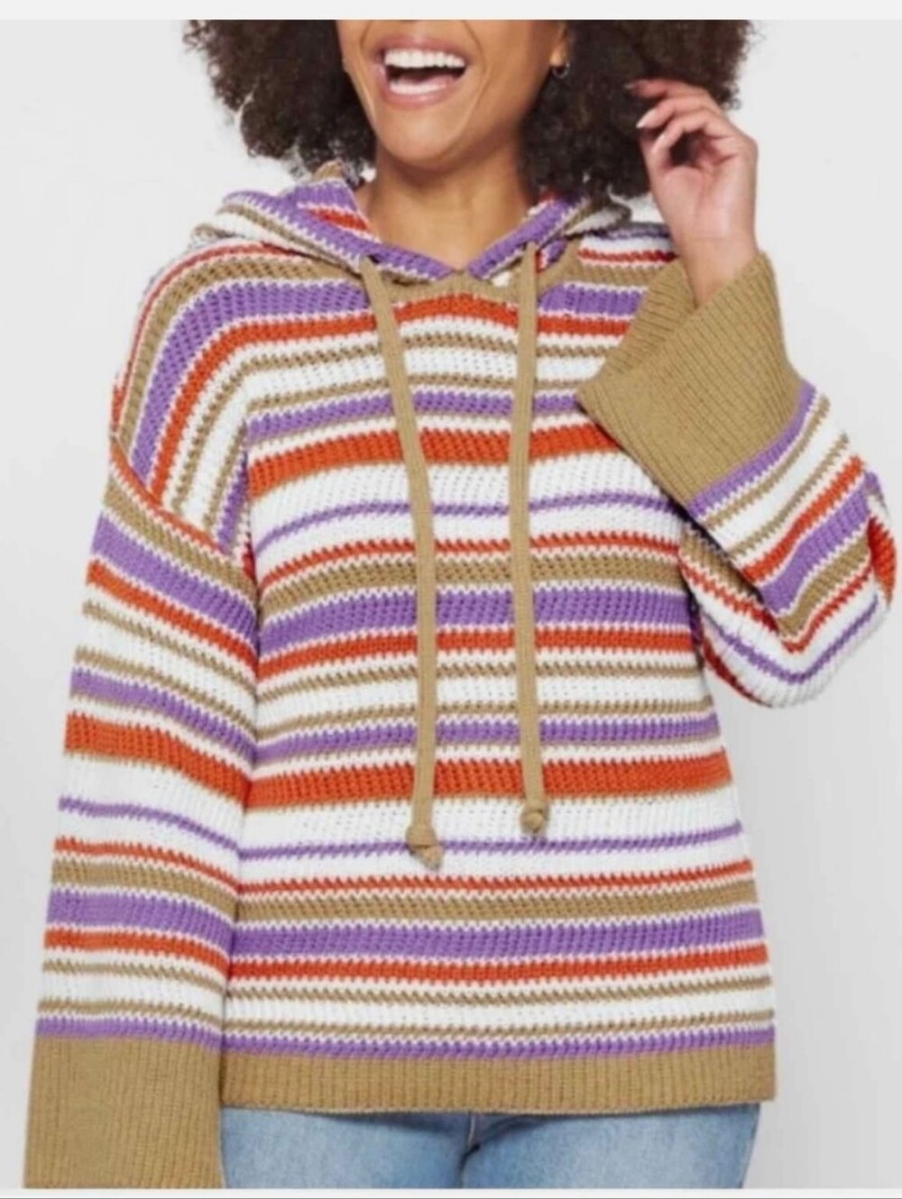 Rebecca Taylor Striped Hooded Soft Cotton Crochet Knit Sweater Size Small